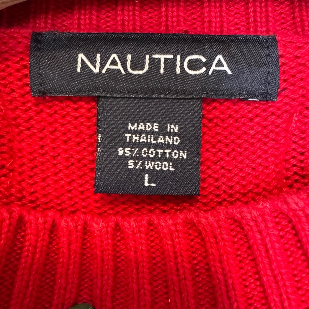 Vintage Nautica Men's Red Crew Neck Sweater Fair Isle Pattern L 90s Y2K Wool - Picture 4 of 7